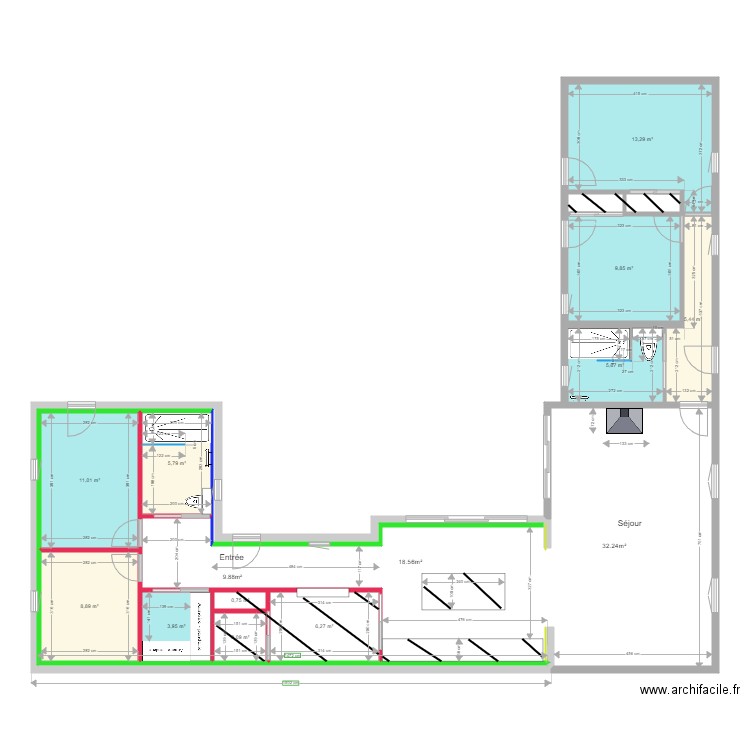 Chauffage sol 8 mai 24. Plan de 13 pièces et 75 m2