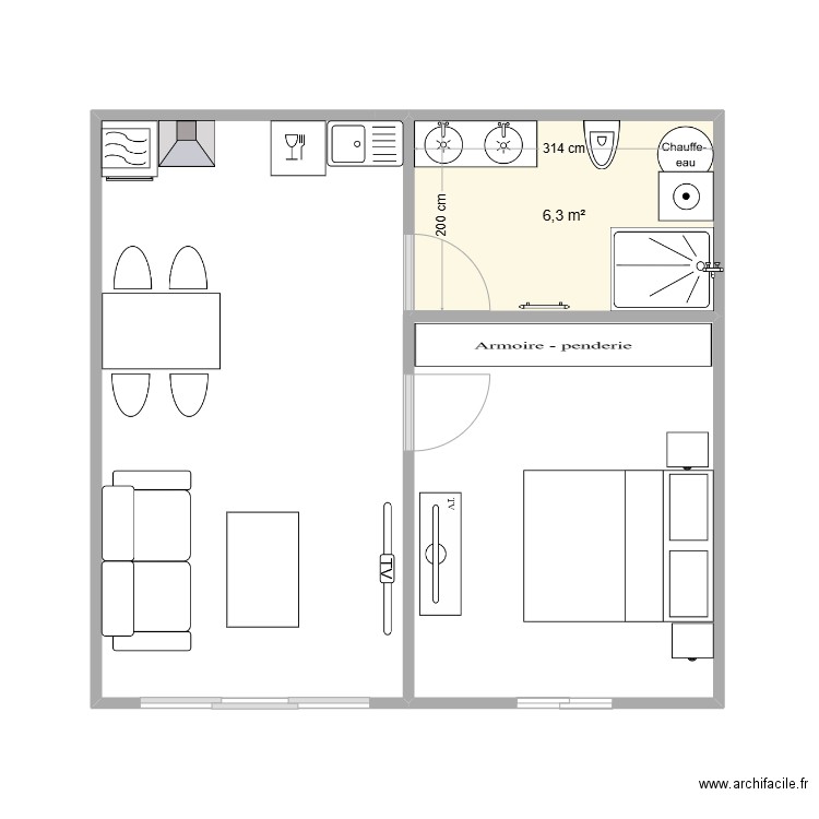 moyenne corniche. Plan de 1 pièce et 6 m2