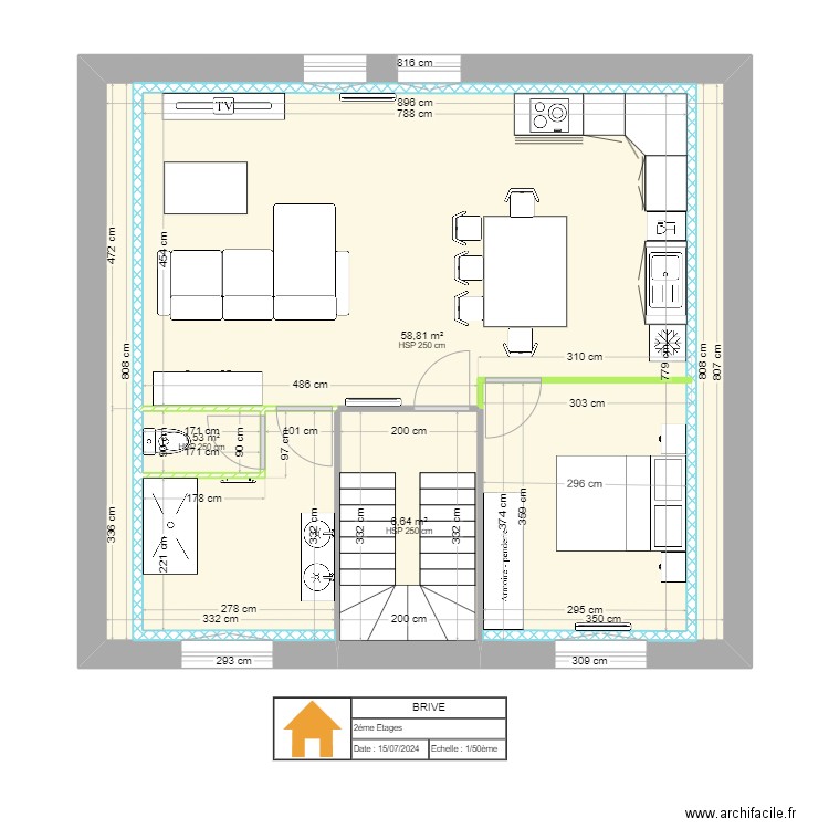 BRIVE 2étage. Plan de 3 pièces et 67 m2