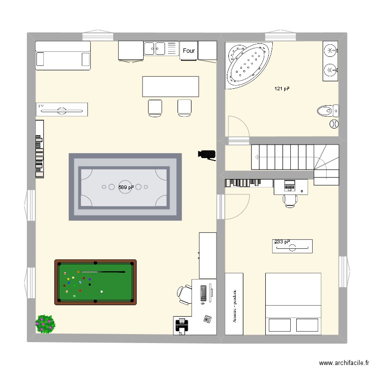 Un Nouveau Sous-Sol. Plan de 3 pièces et 88 m2