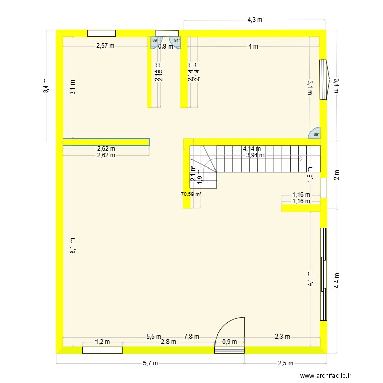 plan maj. Plan de 1 pièce et 71 m2