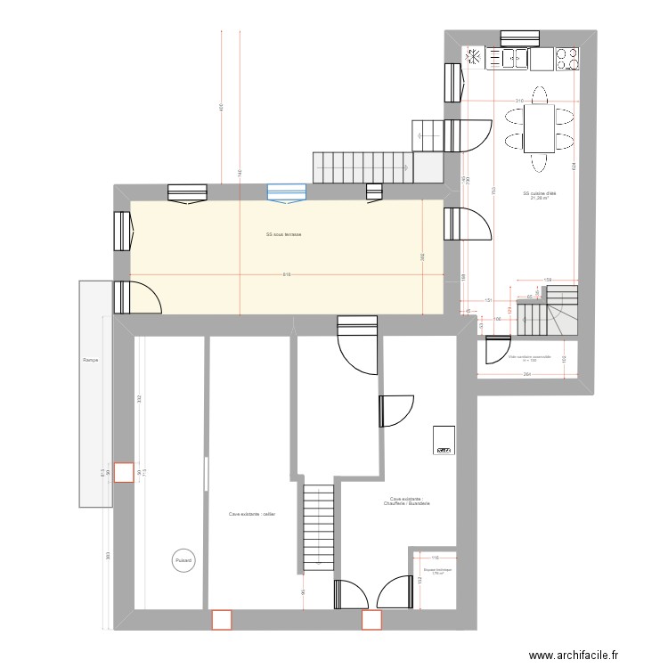 Projet_RDF_SS_005-bis avec escalier cave. Plan de 1 pièce et 25 m2