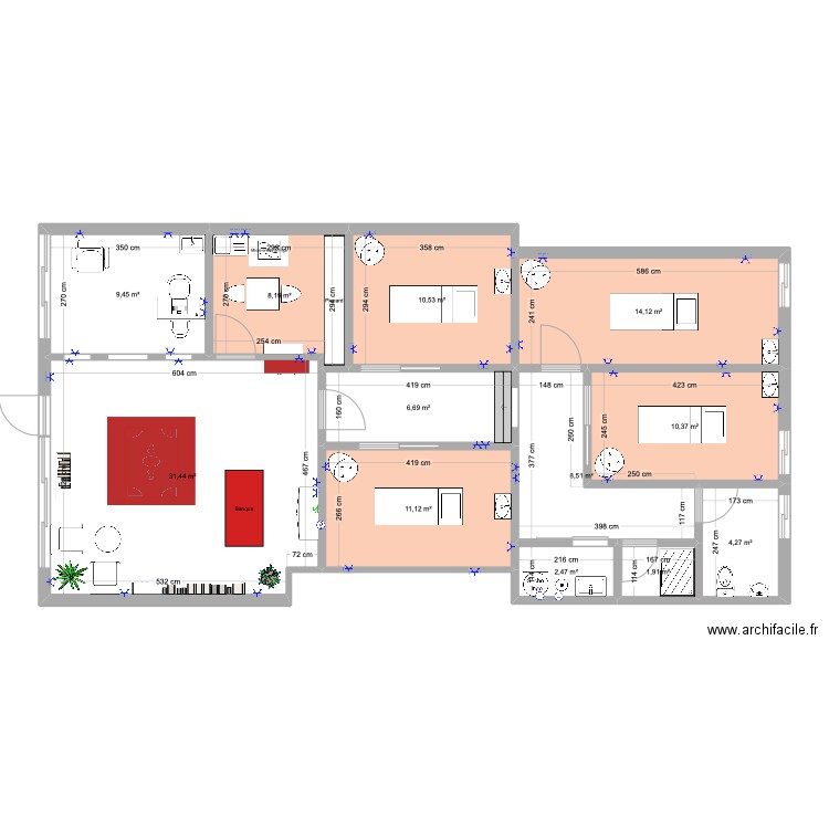 7400 FEDERAL PLAN rénovation avec prises. Plan de 12 pièces et 119 m2