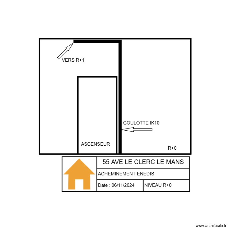 ACHEMINE ENEDIS R+0. Plan de 2 pièces et 11 m2