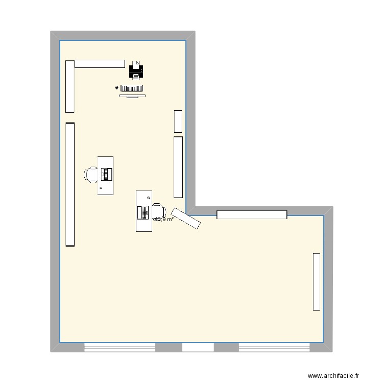 magasin . Plan de 1 pièce et 44 m2