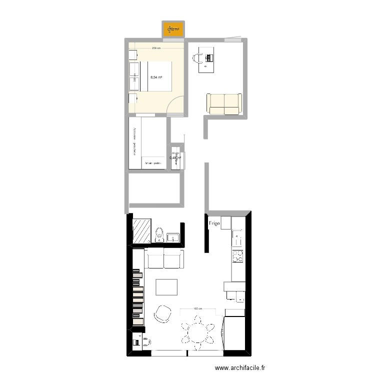 salon2. Plan de 3 pièces et 10 m2