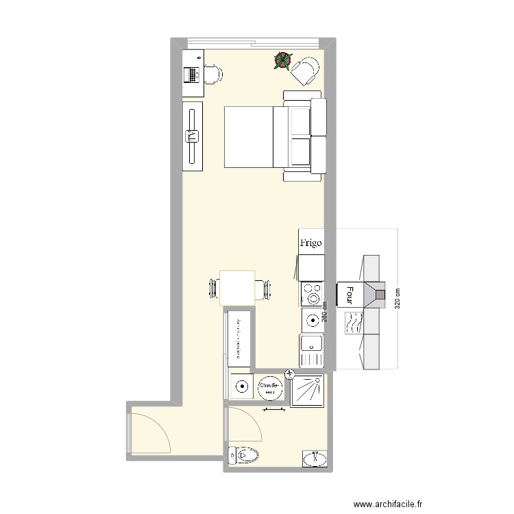 studio maissin V1. Plan de 3 pièces et 31 m2