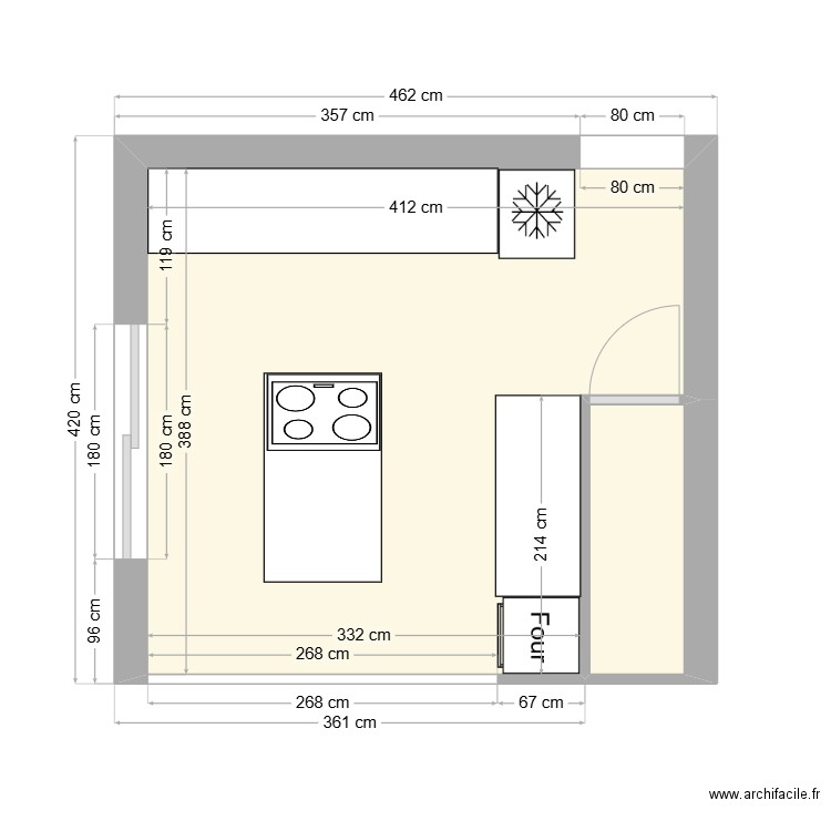 cuisine tasdon. Plan de 2 pièces et 16 m2