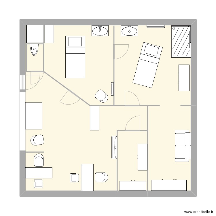 institut. Plan de 3 pièces et 55 m2