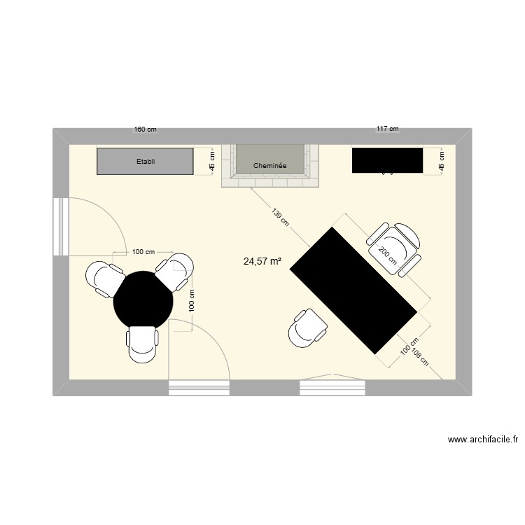 Bureau 43. Plan de 1 pièce et 25 m2