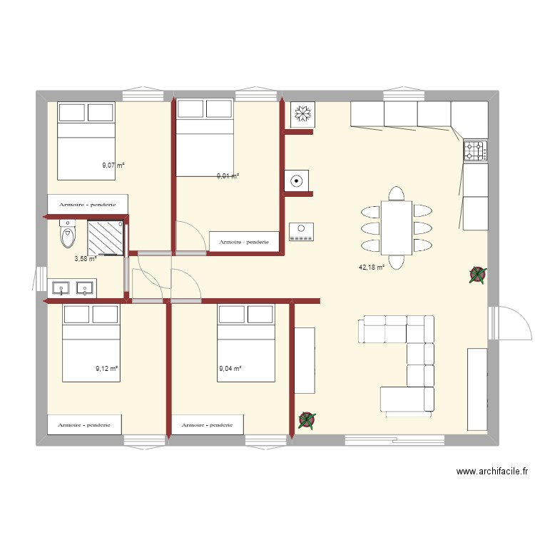 maison de nous TER. Plan de 6 pièces et 82 m2