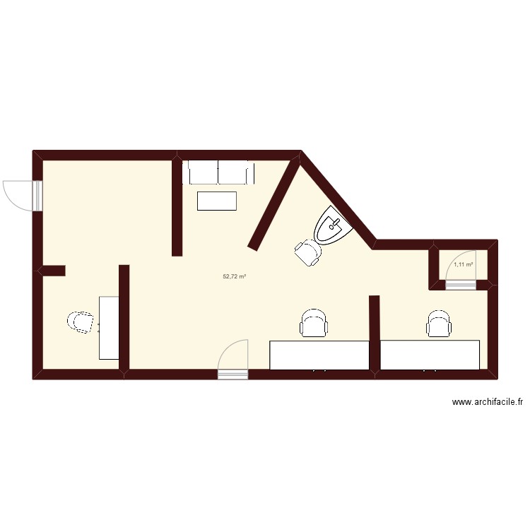 jjm. Plan de 2 pièces et 54 m2