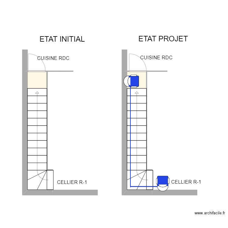 PIERRET. Plan de 2 pièces et 8 m2