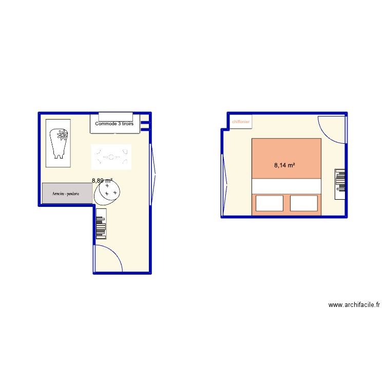 Location 1er étage. Plan de 2 pièces et 17 m2