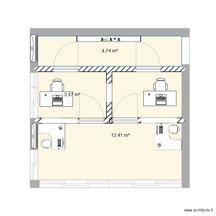 bureau bird. Plan de 3 pièces et 21 m2