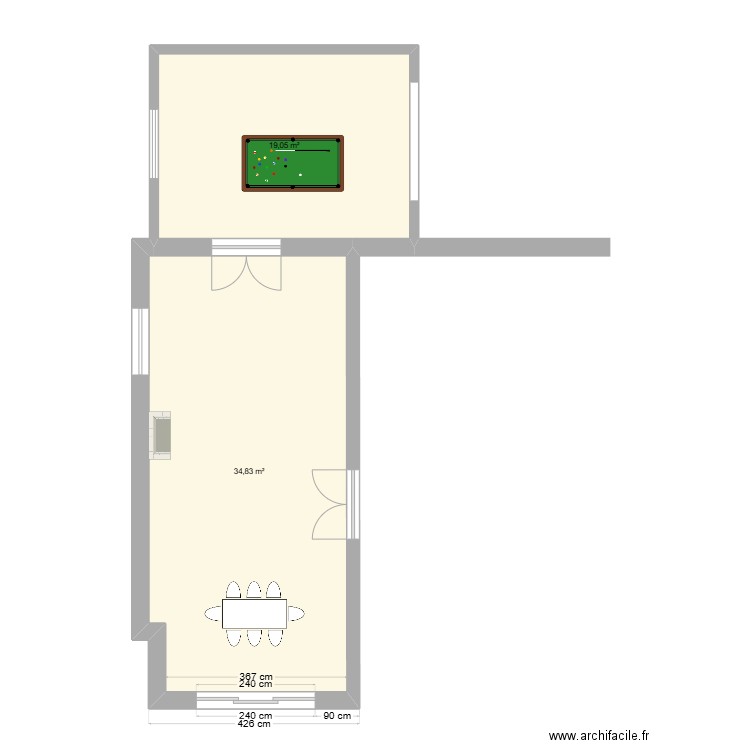 Maison. Plan de 2 pièces et 54 m2