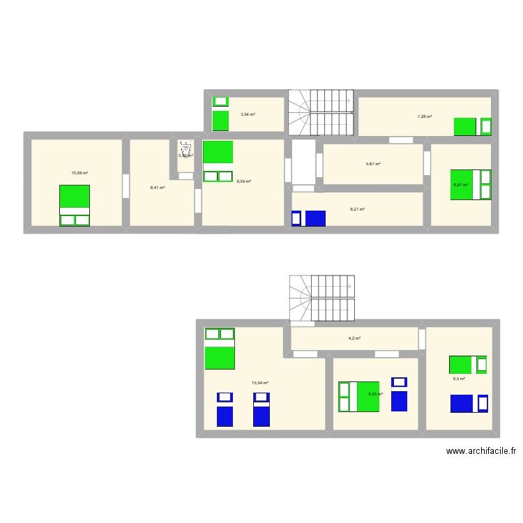 Loudon Etage 1. Plan de 13 pièces et 95 m2