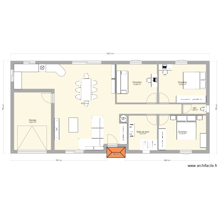 plan maison . Plan de 8 pièces et 105 m2