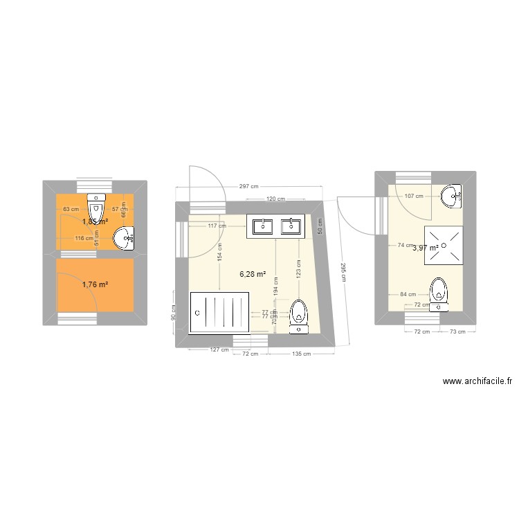 SDB RENOV 2024. Plan de 4 pièces et 14 m2