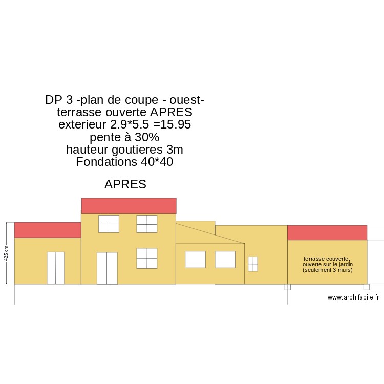 DP3- plan de coupe -OUEST-  Terrasse ouverte apres. Plan de 0 pièce et 0 m2