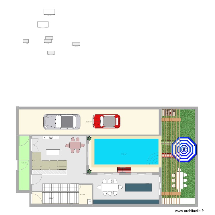 rdc lam. Plan de 6 pièces et 153 m2