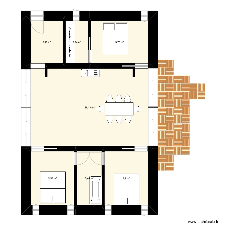 Maison terre. Plan de 7 pièces et 79 m2