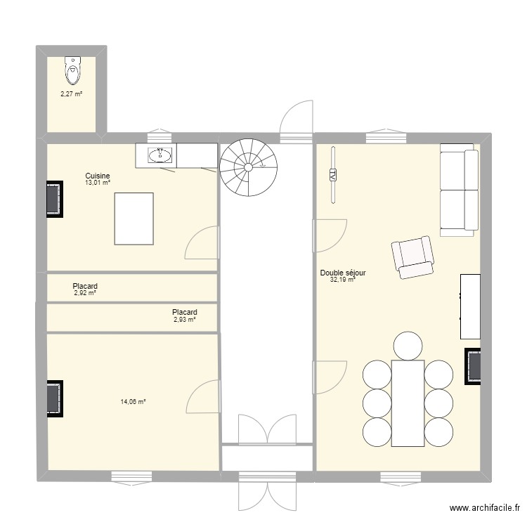 rdc cuxac . Plan de 6 pièces et 67 m2