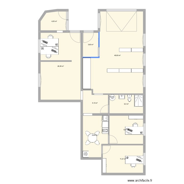 Local_Pro_Siorac_Meublé. Plan de 9 pièces et 117 m2