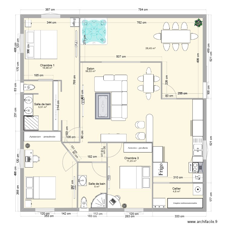 Maison conteneur F4 Jérémy. Plan de 7 pièces et 129 m2