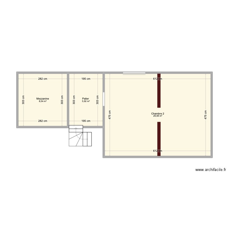 Plan maison R+1. Plan de 3 pièces et 44 m2