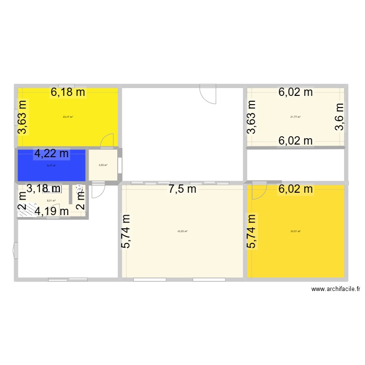 esquisse. Plan de 7 pièces et 142 m2