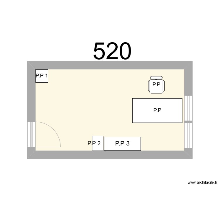 Bureau R 520 - P.POIRIER. Plan de 1 pièce et 12 m2