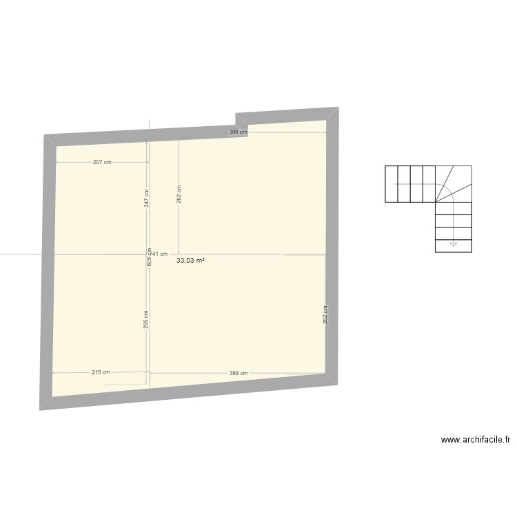 plan avec angle bureau. Plan de 1 pièce et 33 m2