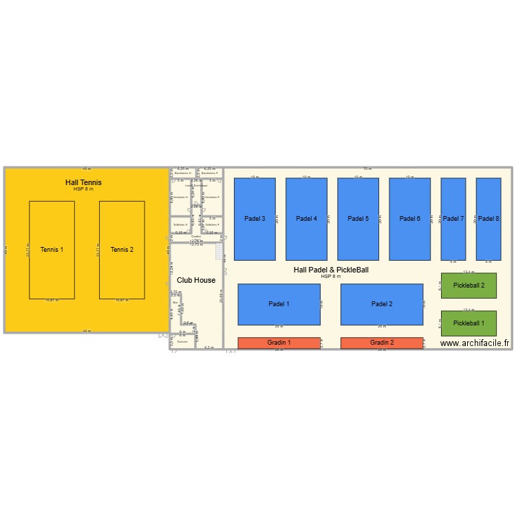 Projet Tennis/Padel. Plan de 13 pièces et 920 m2