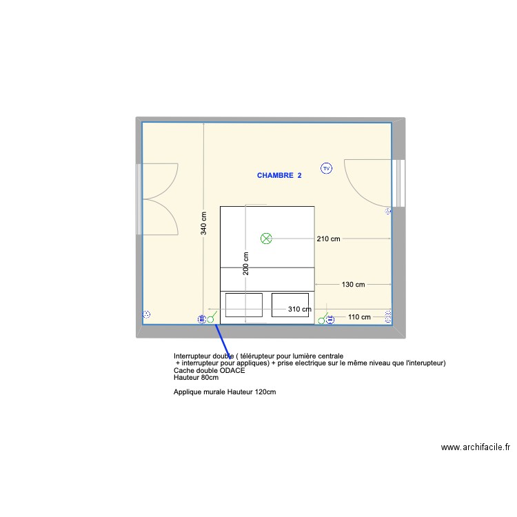 chambre 2. Plan de 1 pièce et 14 m2