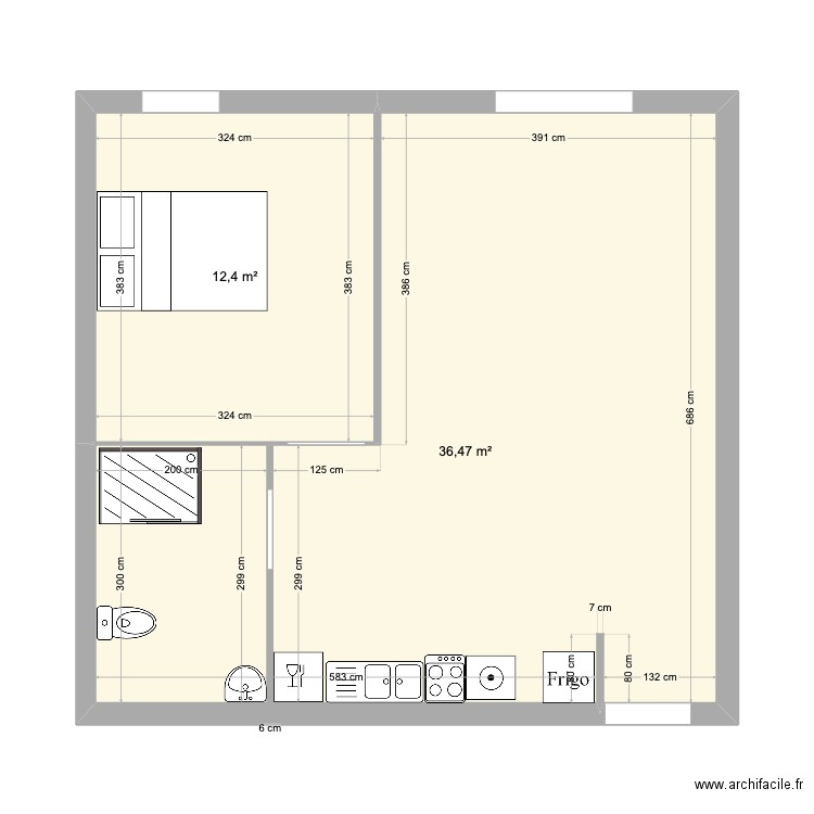 PLAN 2 . Plan de 2 pièces et 49 m2