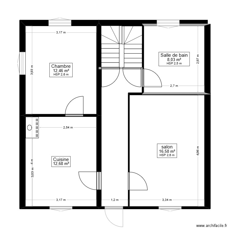 appartement. Plan de 4 pièces et 50 m2