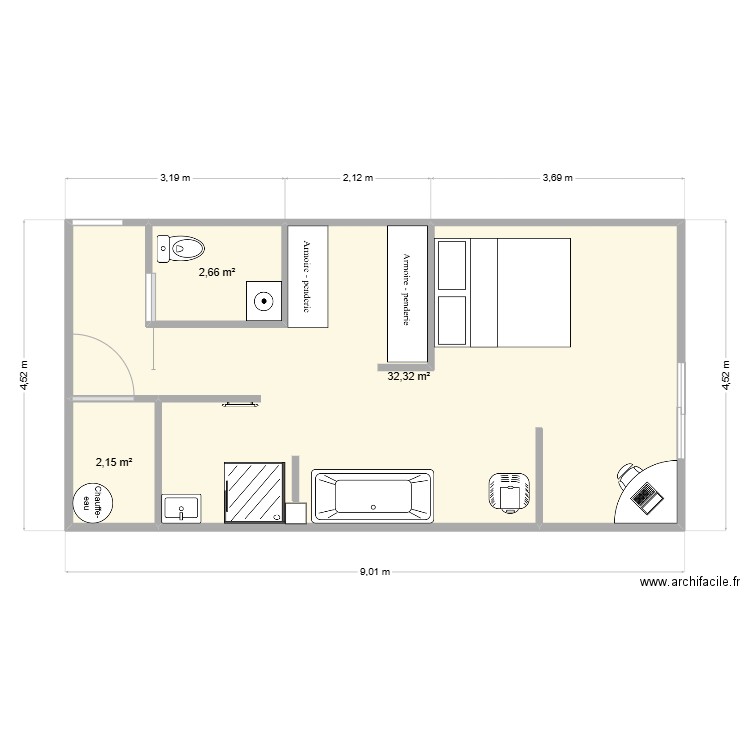 ETAGE DU BAS 1. Plan de 3 pièces et 37 m2