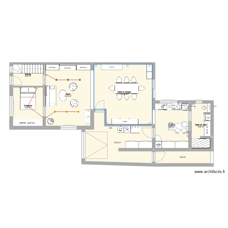 Maison maman. Plan de 8 pièces et 107 m2