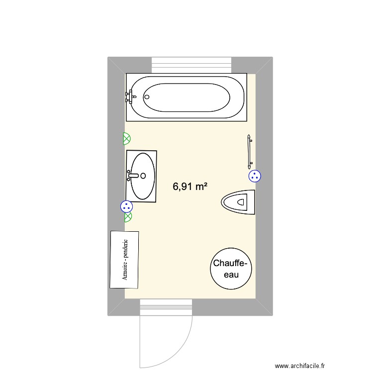 Salle de bain. Plan de 1 pièce et 7 m2