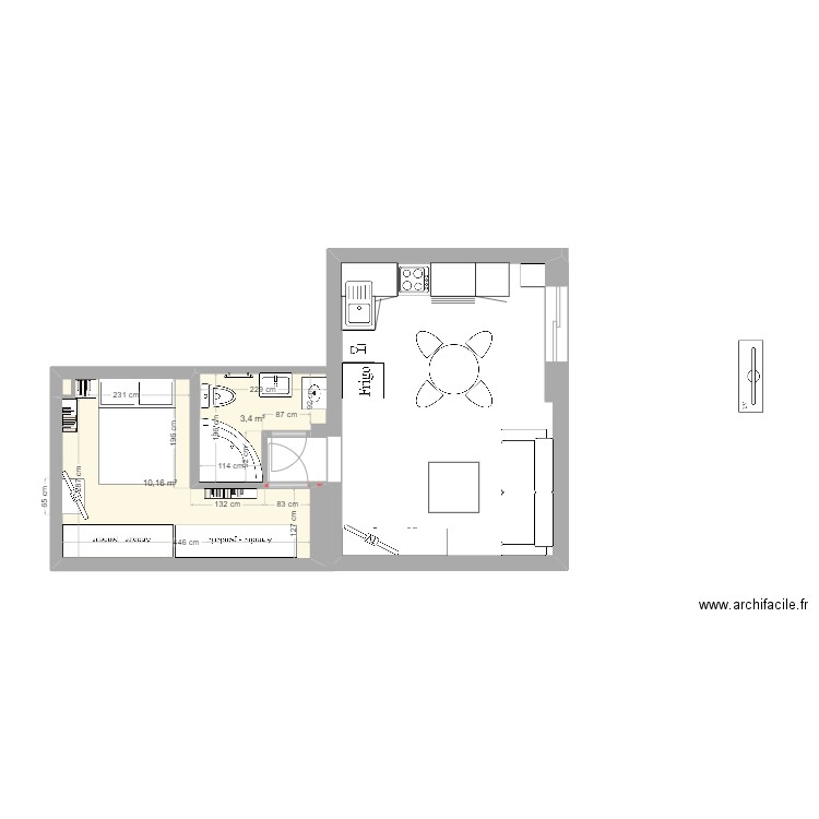 APT ENTIER. Plan de 2 pièces et 14 m2