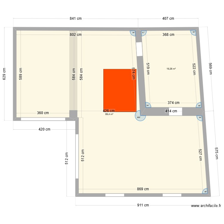 Local Boulangerie. Plan de 2 pièces et 109 m2