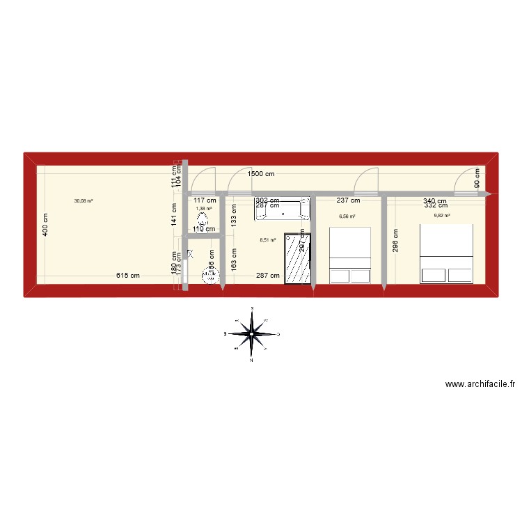 PROJET N°2. Plan de 5 pièces et 56 m2