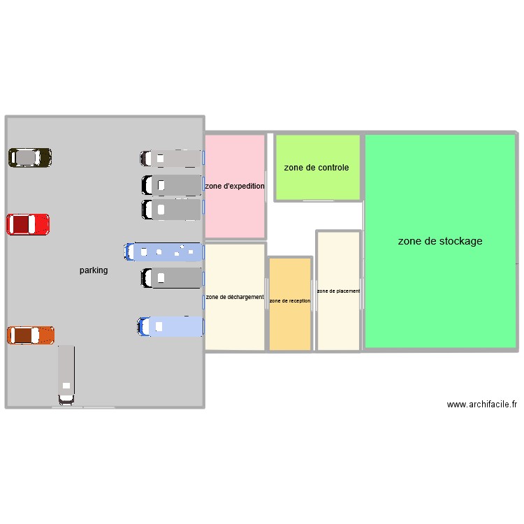 plan d'un entrepot. Plan de 8 pièces et 2977 m2