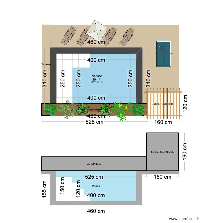 Plan piscine. Plan de 1 pièce et 10 m2