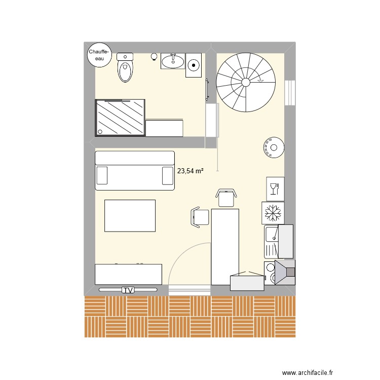 Studio 2. Plan de 1 pièce et 24 m2