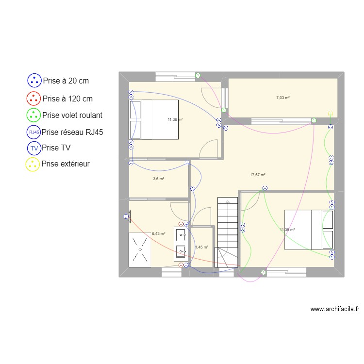 Antoine BISIAU Etage elec PRISES. Plan de 7 pièces et 59 m2