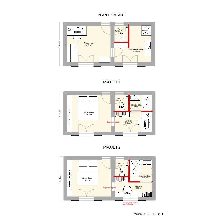 Projet Ch + SDB bas. Plan de 11 pièces et 56 m2