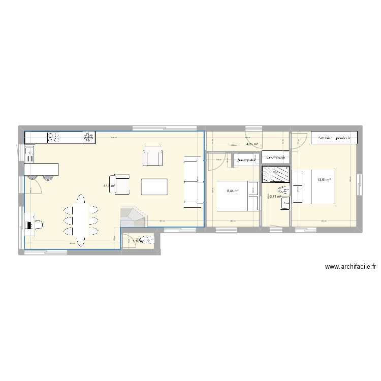 Plan Andrea final v2. Plan de 6 pièces et 73 m2