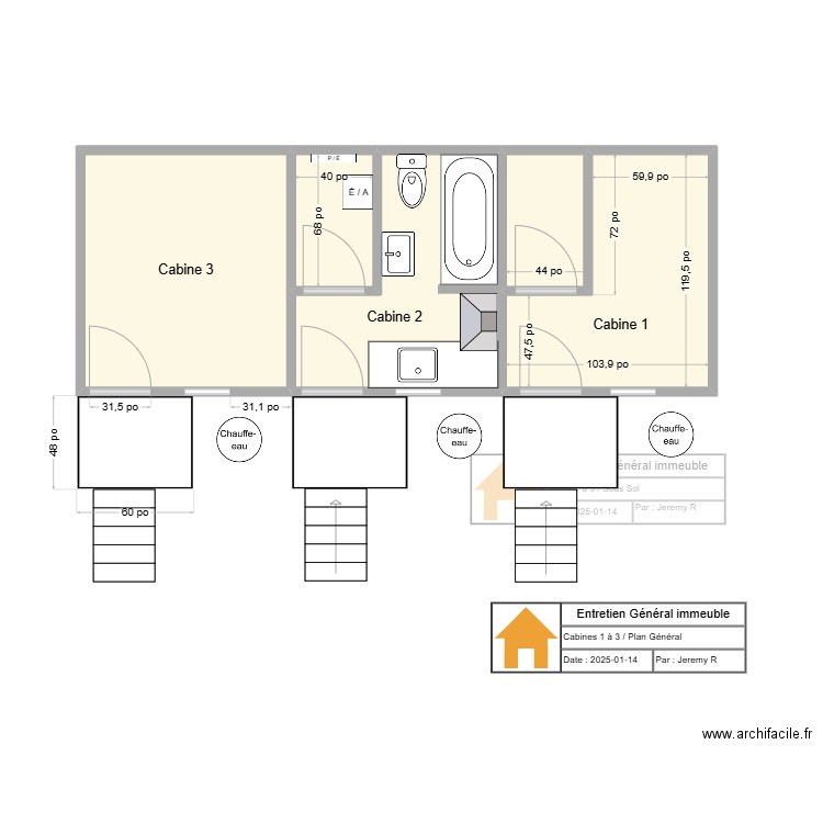 PLAN CABINE RÉNOVÉ. Plan de 8 pièces et 47 m2